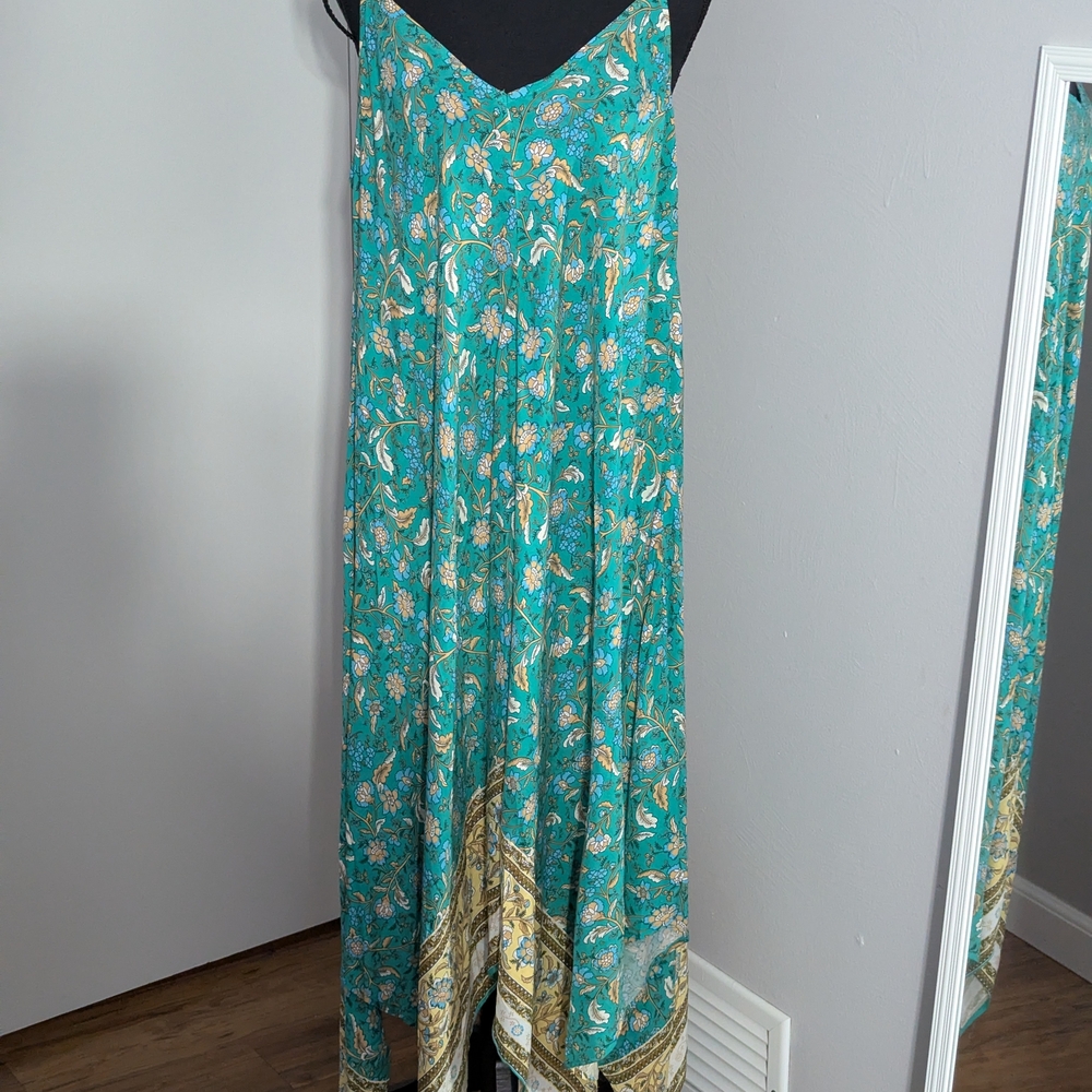 Asymmetrical Teal and Gold Women's Dress
